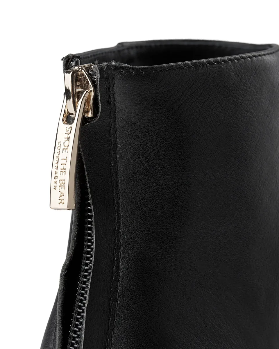 Caris Zip Leather Bootie - BLACK