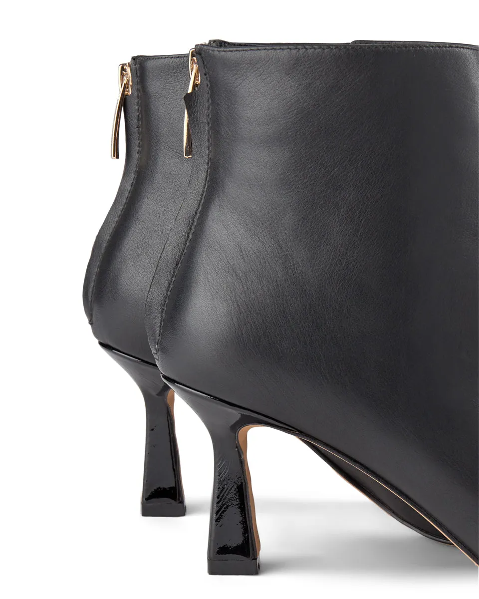Caris Zip Leather Bootie - BLACK