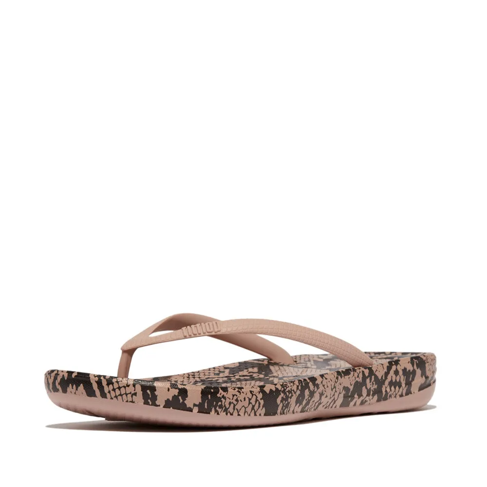 Fitflop iQushion Snake Print Thongs Beige