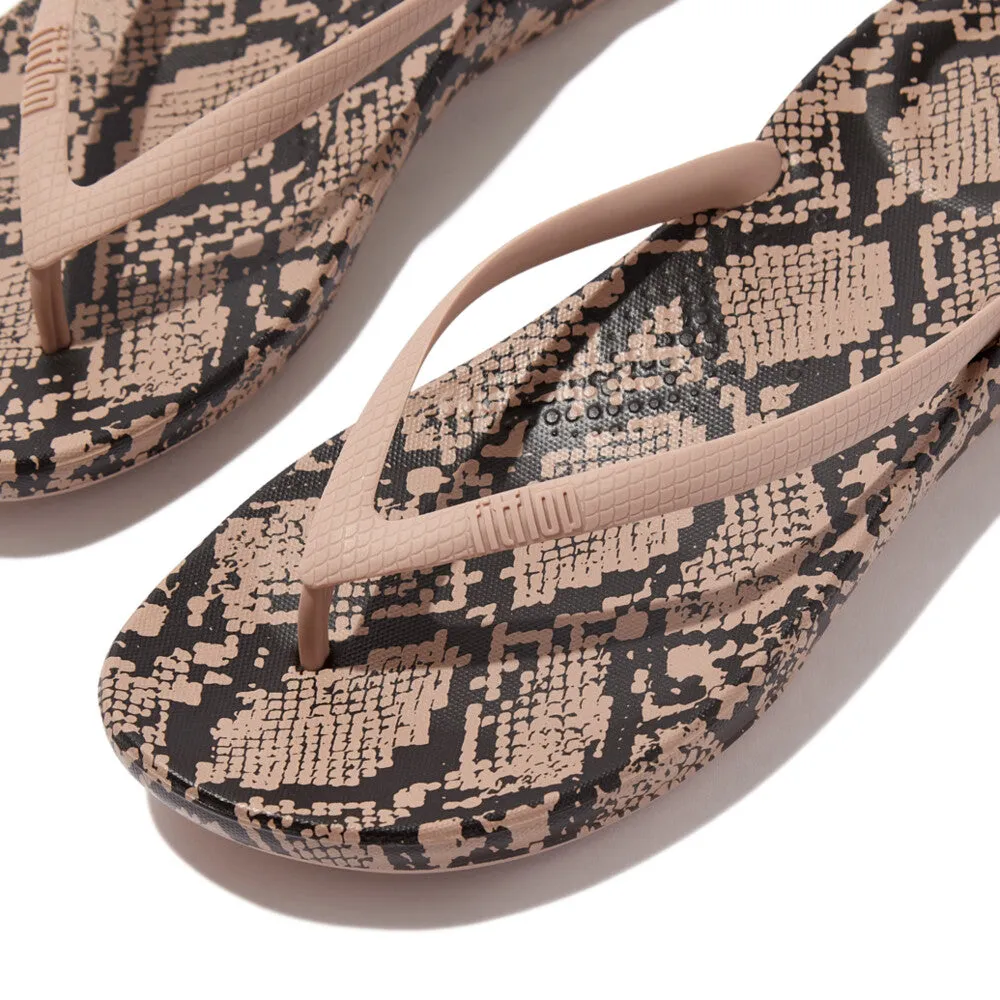 Fitflop iQushion Snake Print Thongs Beige