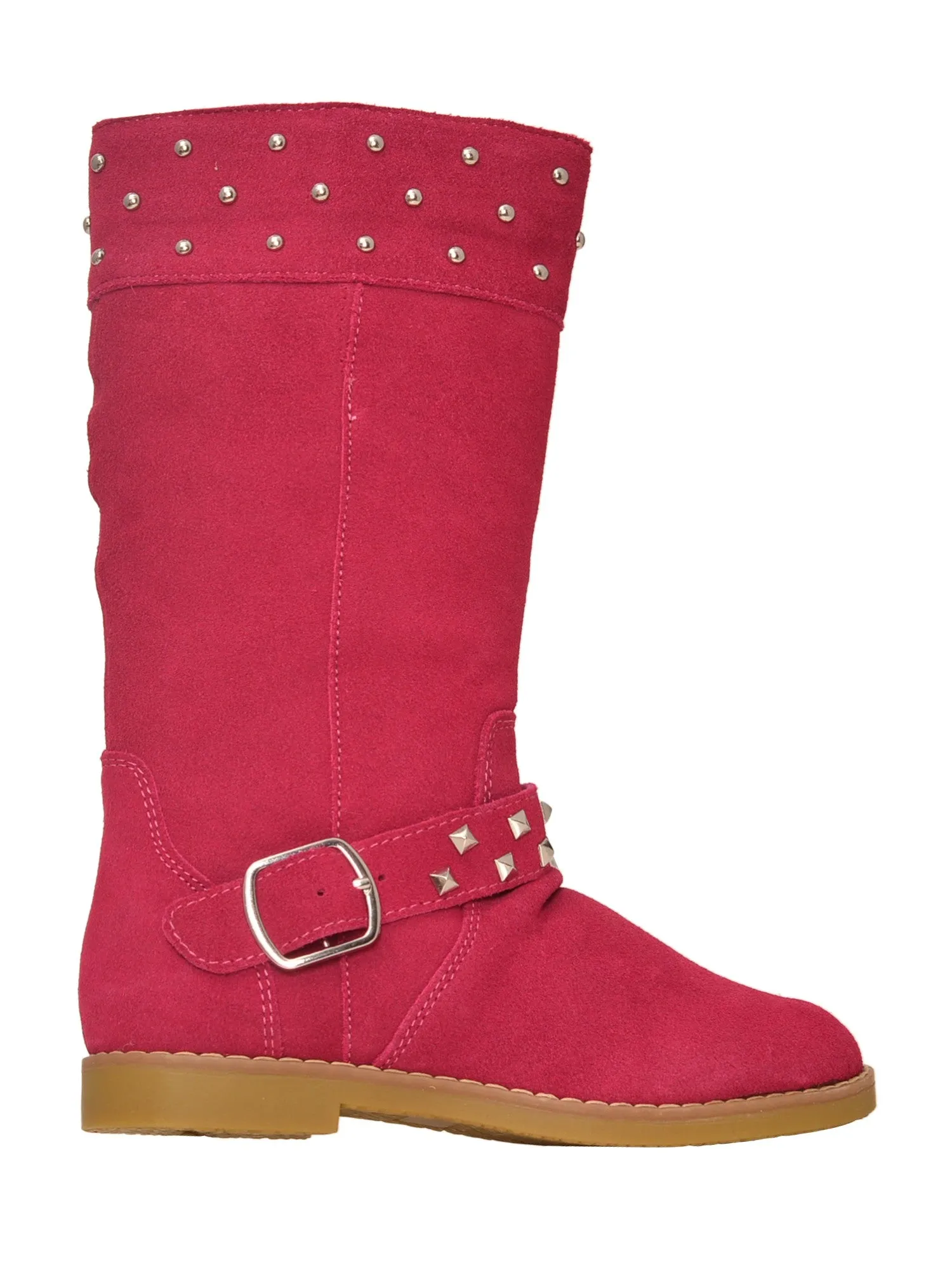 Girls Fuchsia Suede Studded Buckle Long Boots 7 Toddler-4 Kids