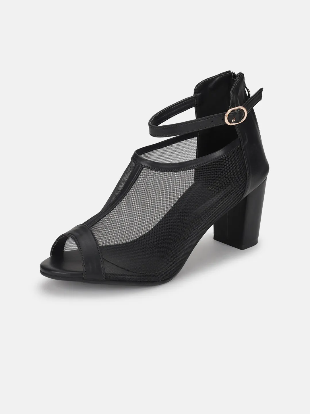 Knitted Peep Toe Block Heels