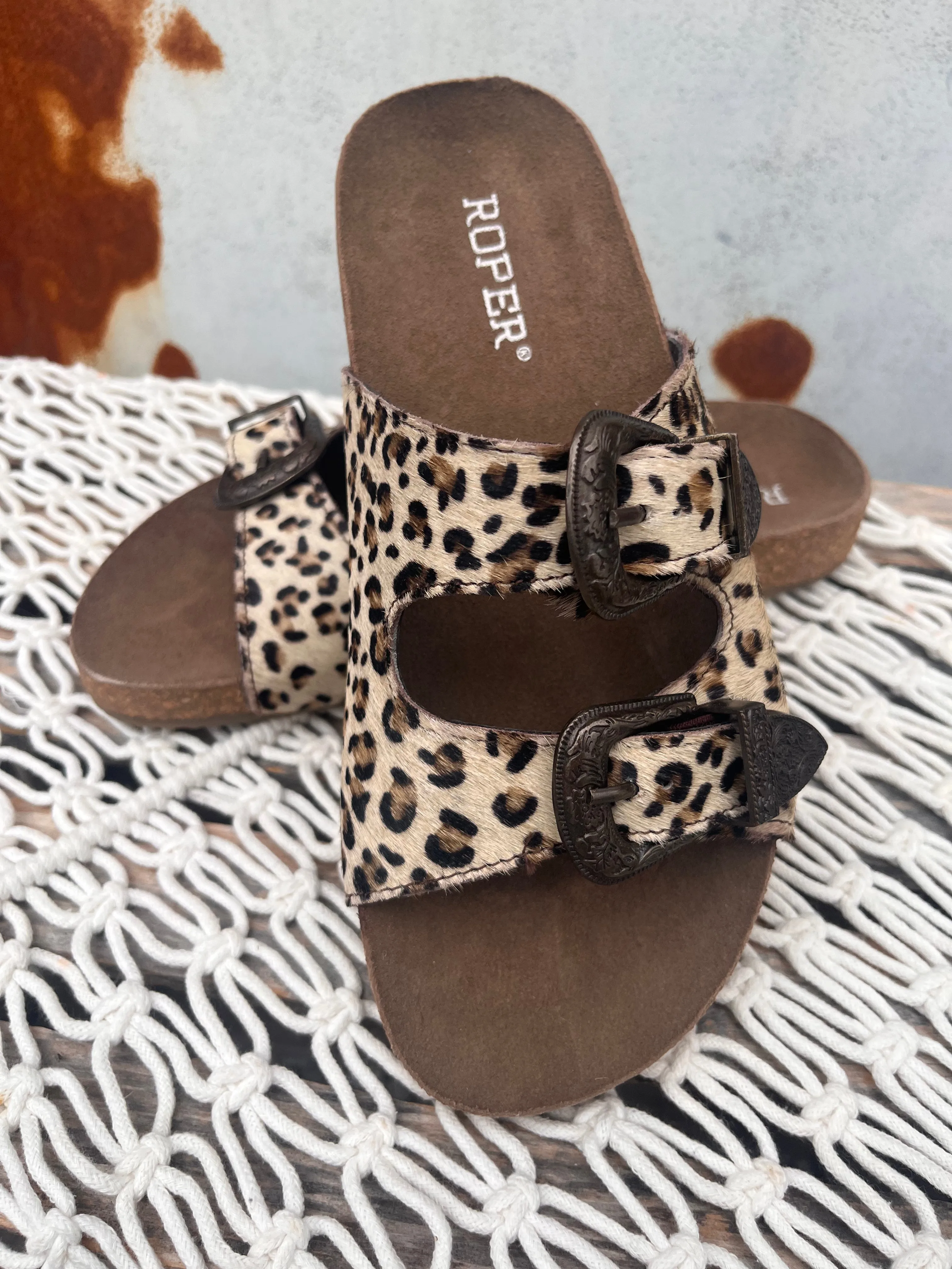 Roper Women's Desiree Leopard Leather Sandals 0607-3220