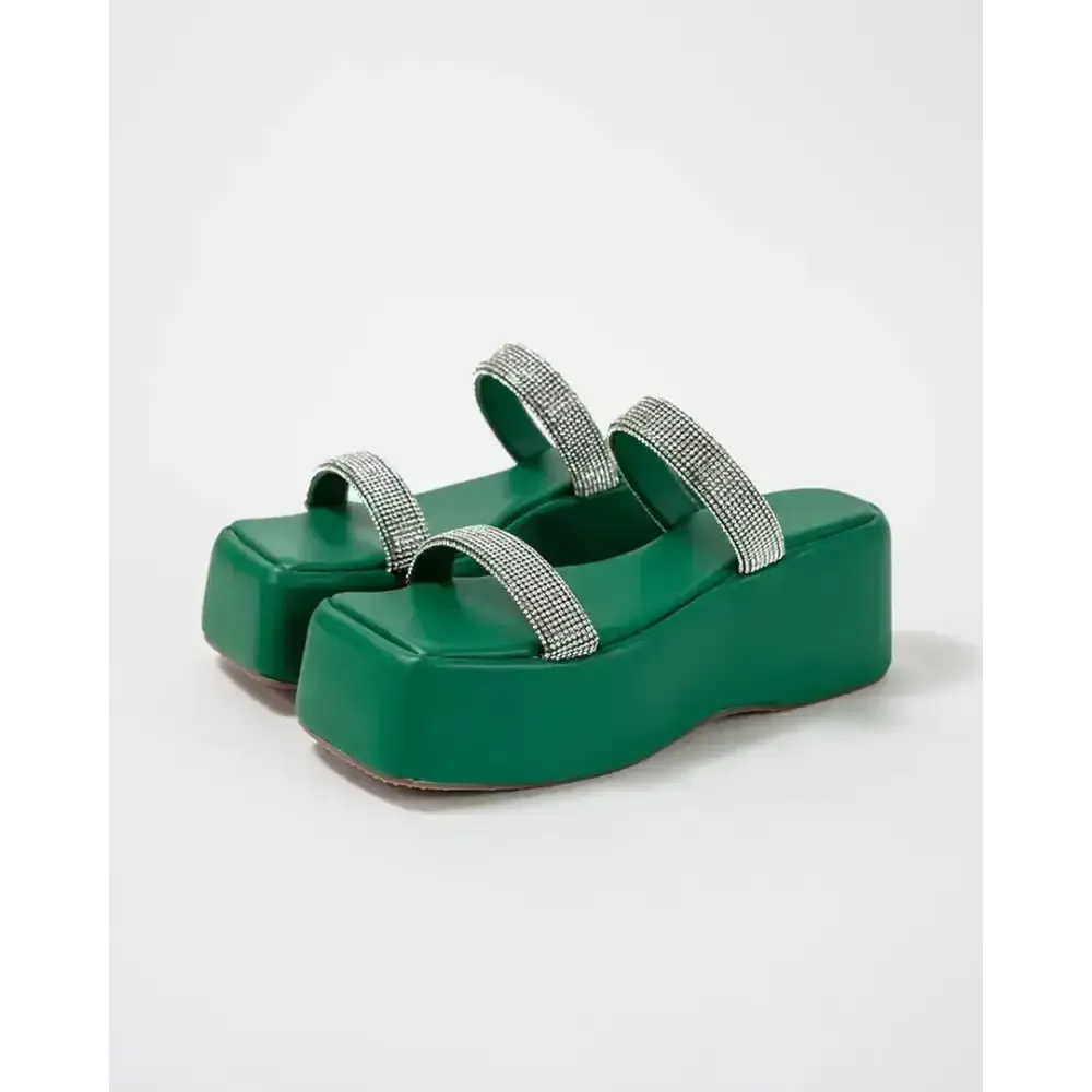 Stylish Green Synthetic Leather Solid Heels For Women