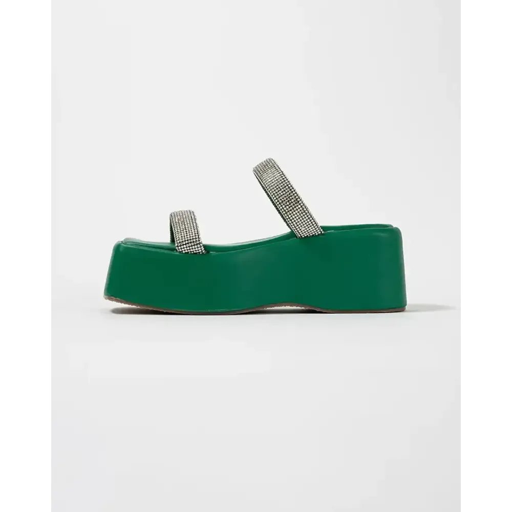 Stylish Green Synthetic Leather Solid Heels For Women