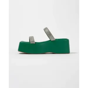Stylish Green Synthetic Leather Solid Heels For Women