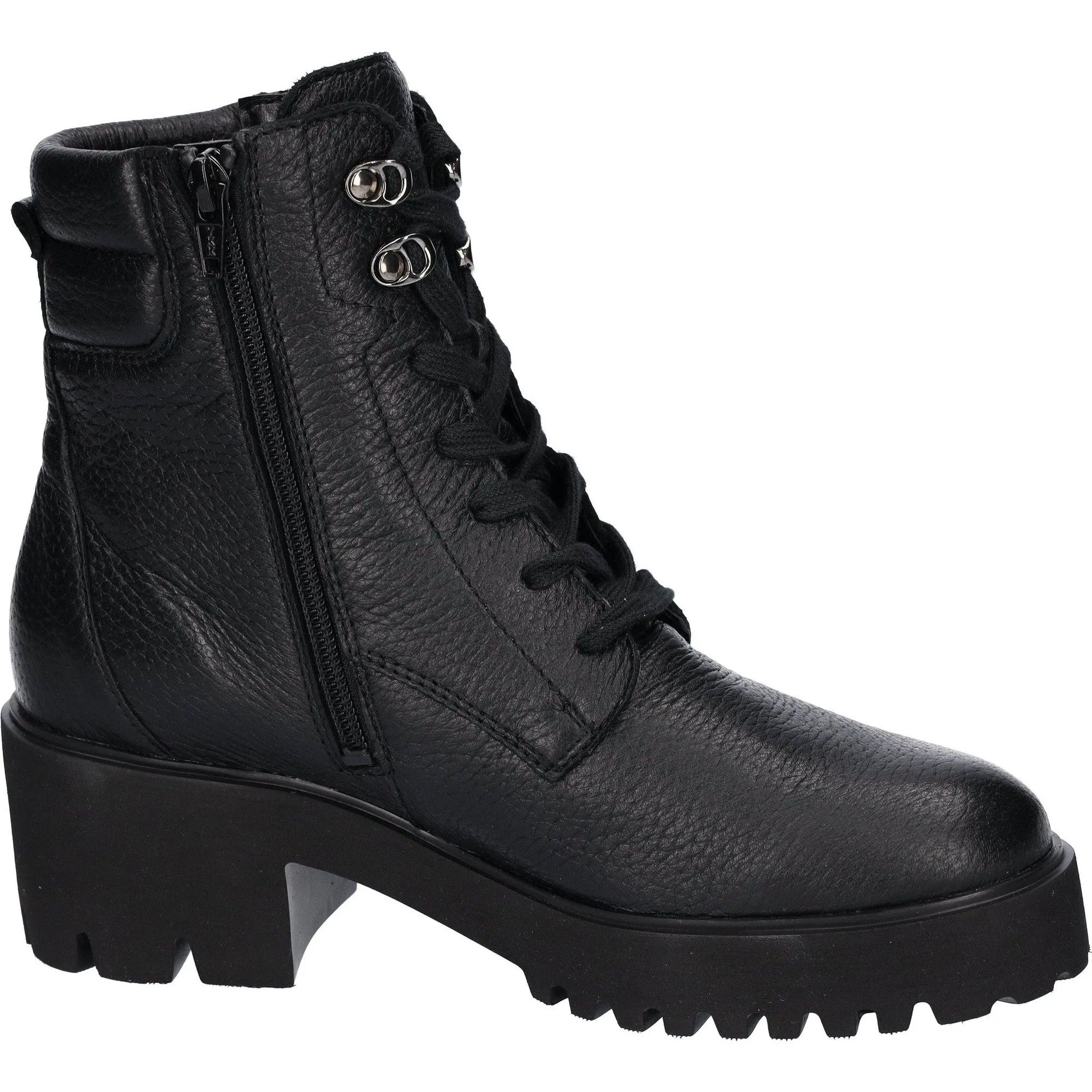 Waldlaufer 771804 199 001 H-Nira Ladies Black Leather Arch Support Zip & Lace Ankle Boots