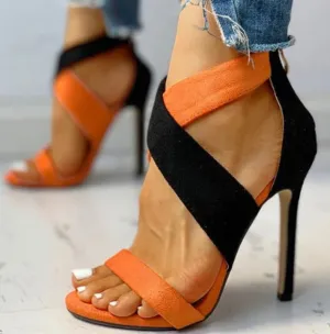 Womens Colour Matching Black and Orange Open Toe Sandals